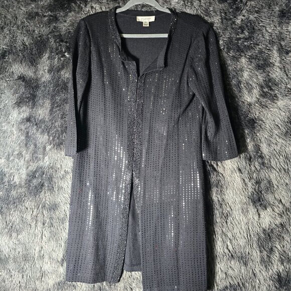 St John Evening Knit Cardigan Black Open Front Embellished Womens S - Picture 10 of 11